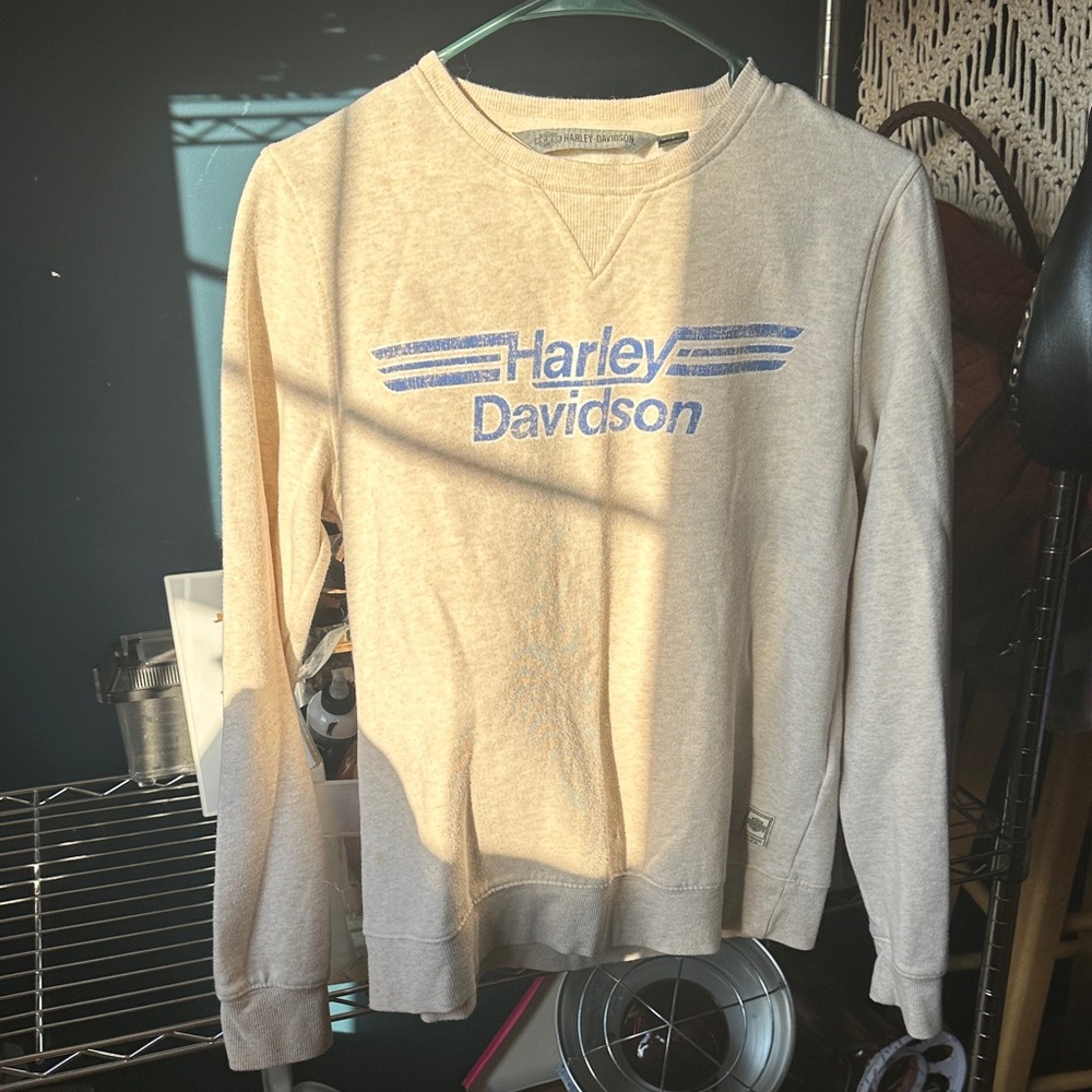 Harley-Davidson Beige and Blue Crewneck Sweater